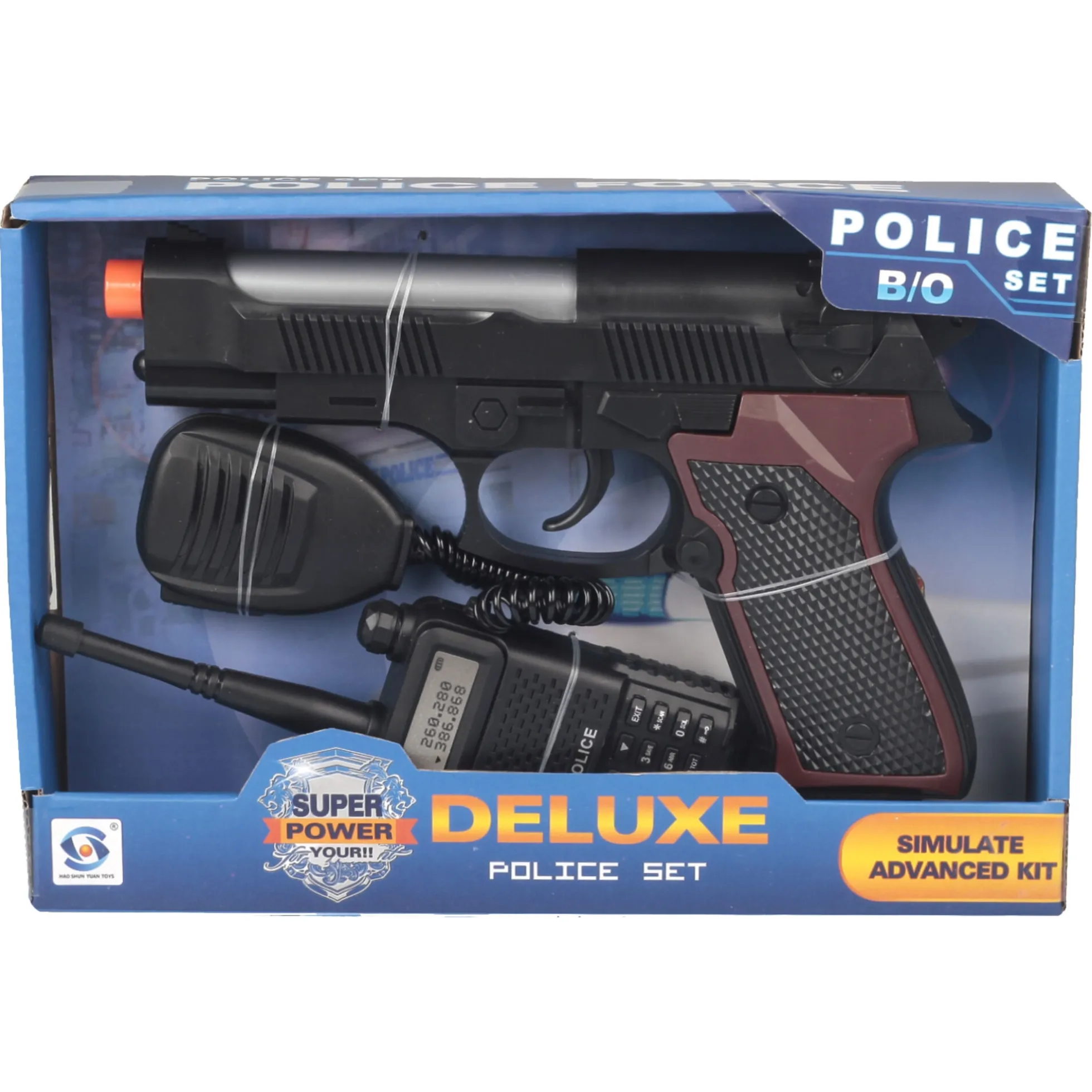 Politisæt med pistol og walkie-talkie med lyd og lys - 22 cm