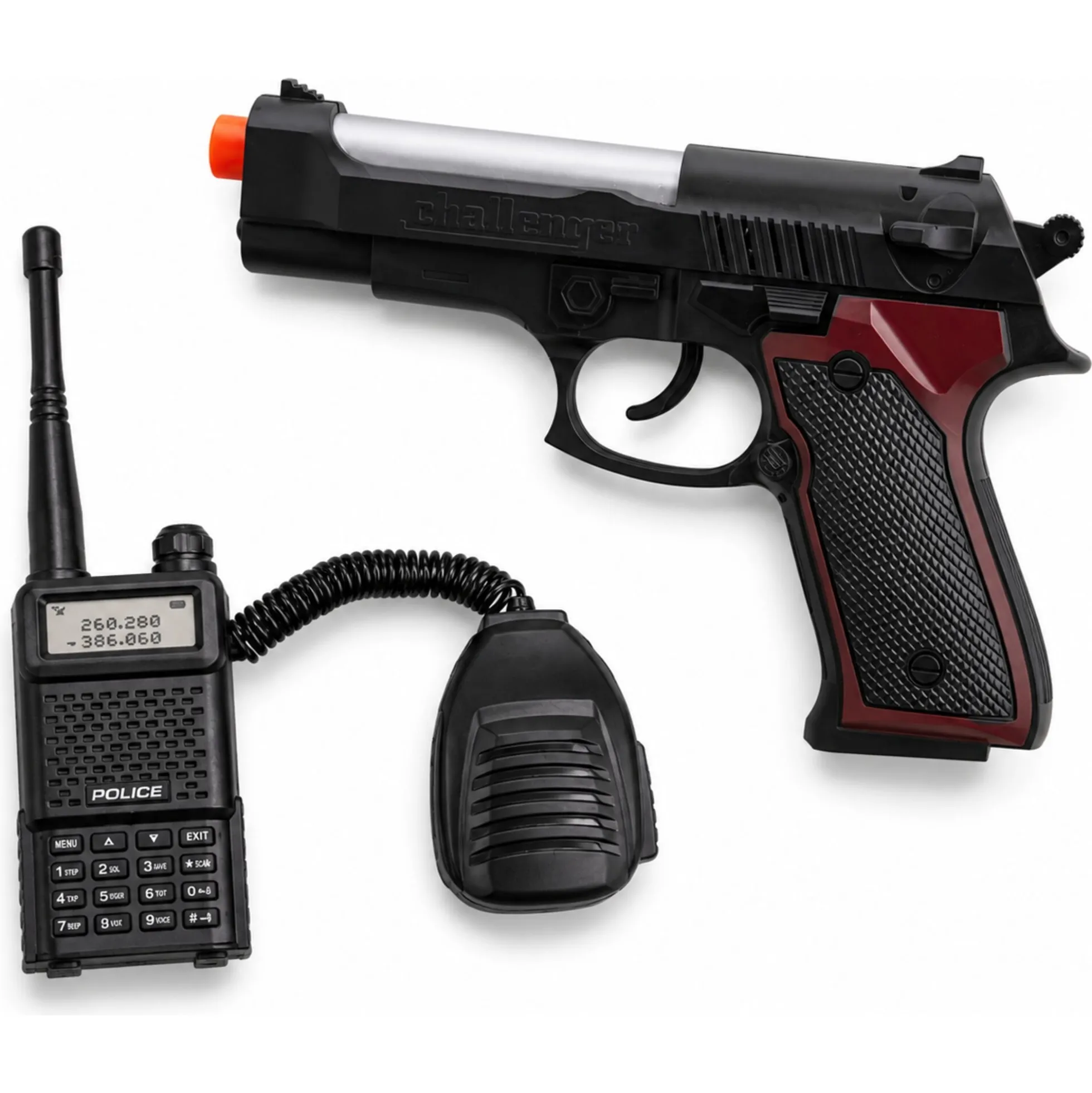 Politisæt med pistol og walkie-talkie med lyd og lys - 22 cm