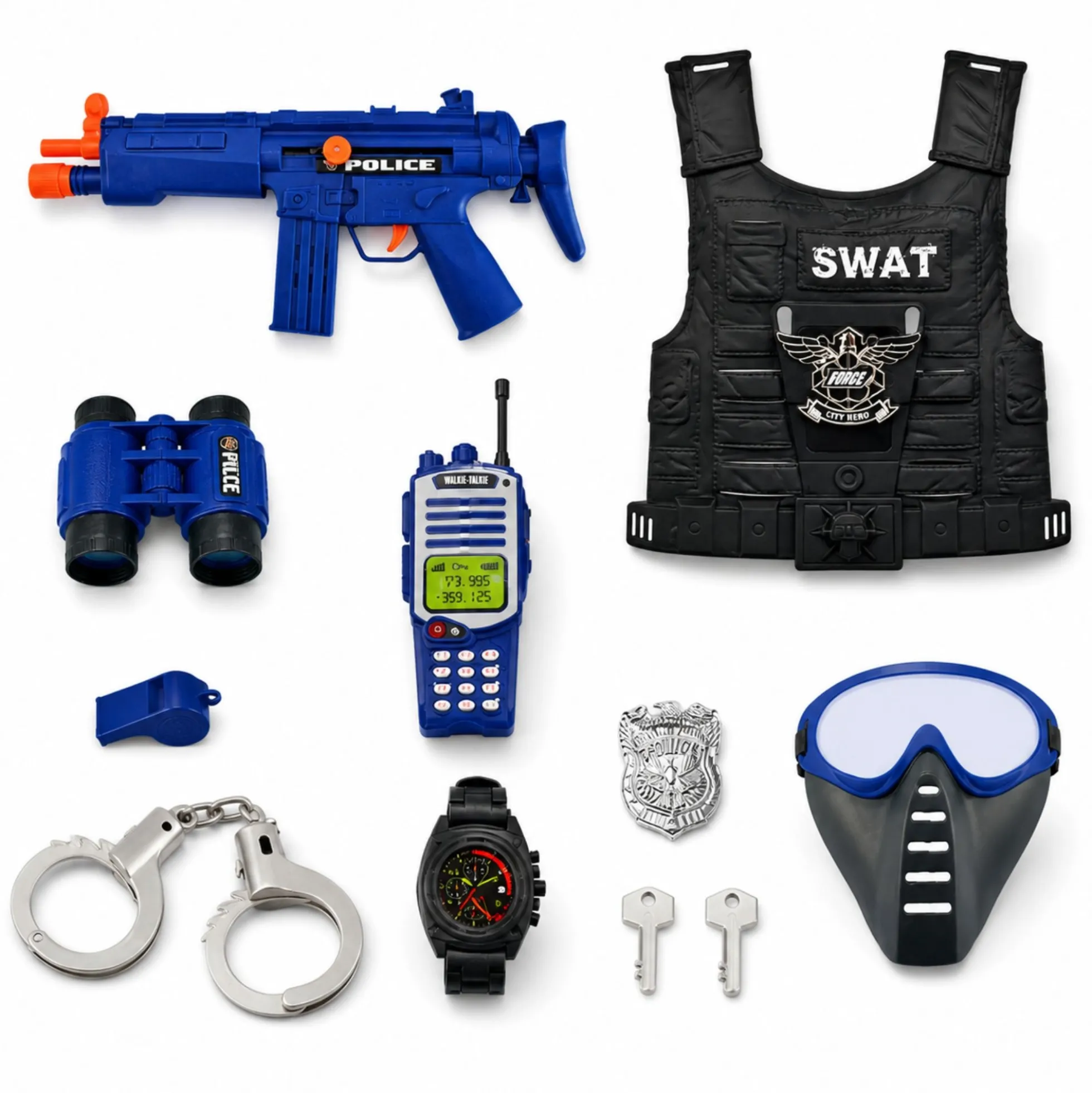Politisæt med SWAT vest og maskinpistol 40x59x11 cm - 9 dele