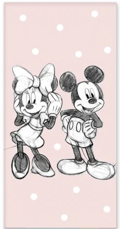 Prikket Mickey og Minnie Mouse håndklæde - 70x140 cm - 100% bomuld - Blødt badehåndklæde med de søde mus