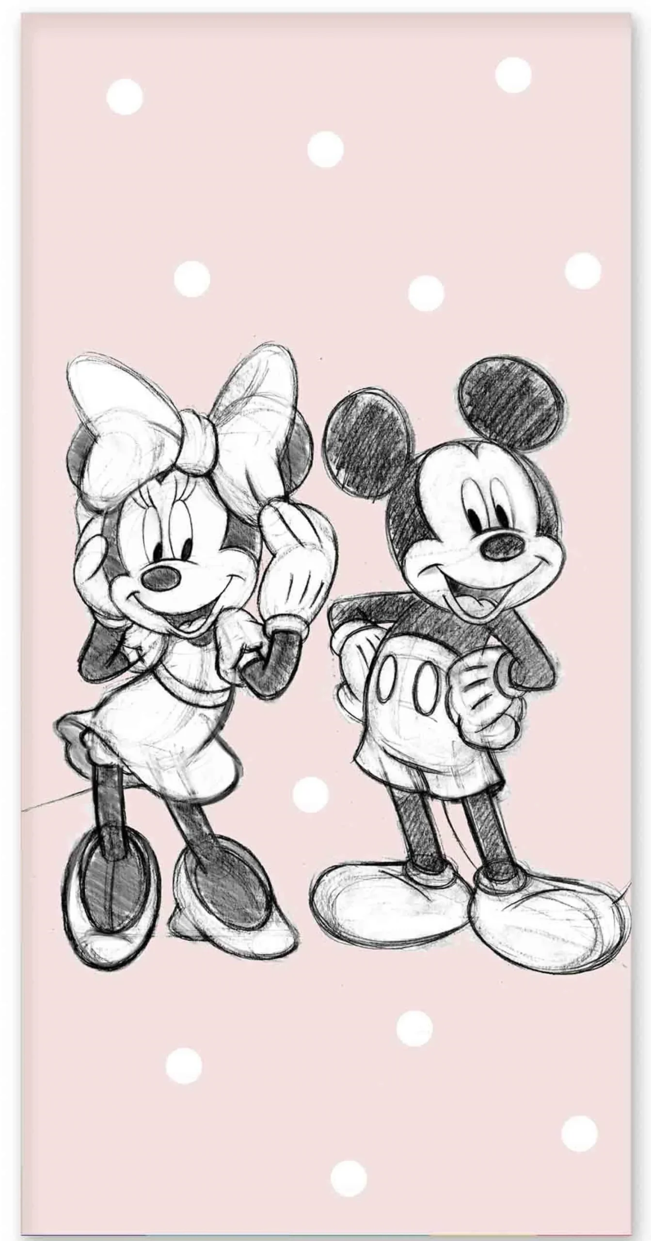 Prikket Mickey og Minnie Mouse håndklæde - 70x140 cm - 100% bomuld - Blødt badehåndklæde med de søde mus