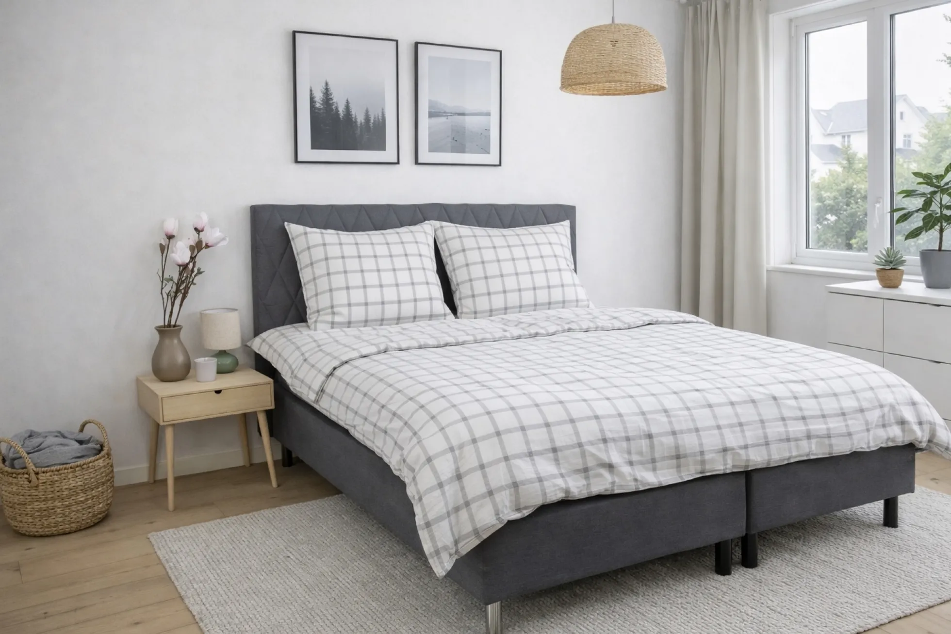 Pudebetræk 60x63 cm - Bæk og Bølge - 100% Bomulds krep - Grønne tern