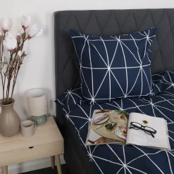 Pudebetræk 60x63 cm - 100% bomuld - Blåt med hvide harlekintern