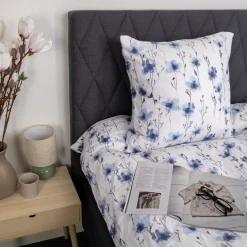 Pudebetræk 60x63 cm - Bomulds flonel - Hvid med blå blomster