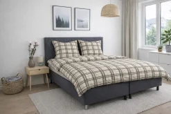 Pudebetræk 60x63 cm - Bomulds flonel - Beige med blå tern