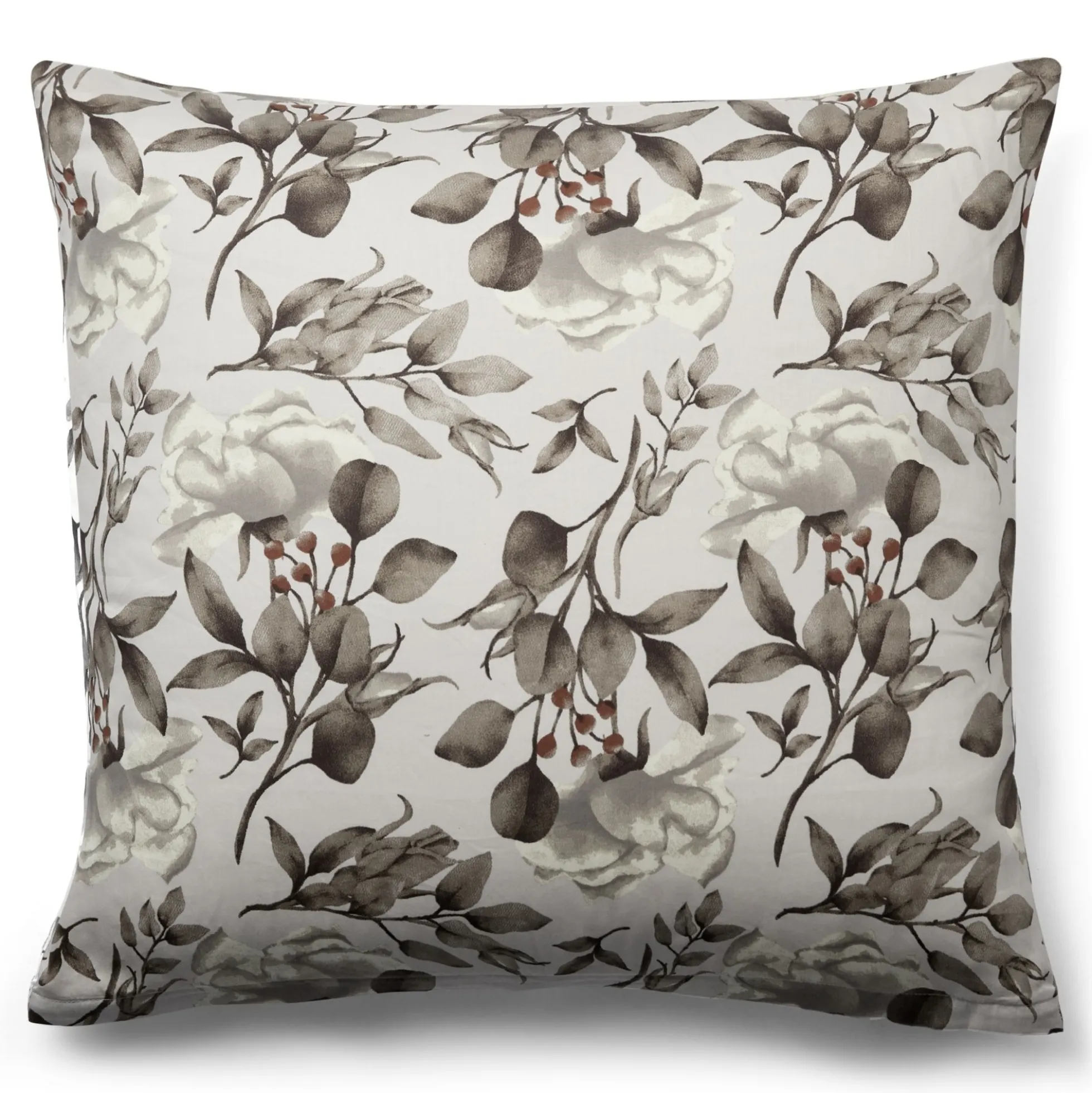 Pudebetræk 60x63 cm - Bomuldssatin - Blossom grey - Blomster print
