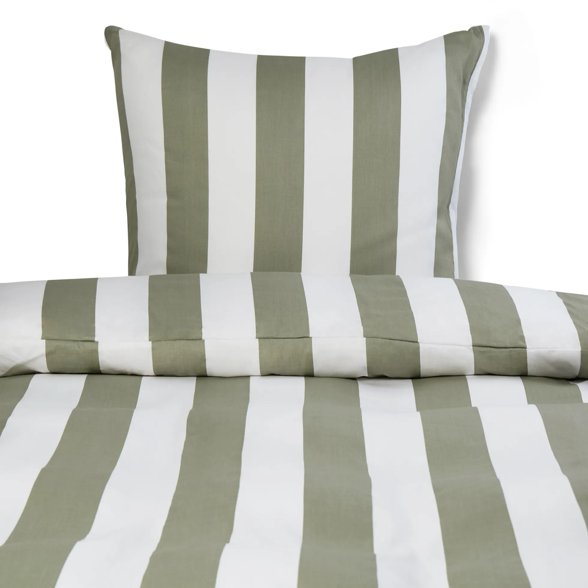 Pudebetræk 60x63 cm - 100% bomuldssatin - Nordic Stripe - Brede olivengrønne striber