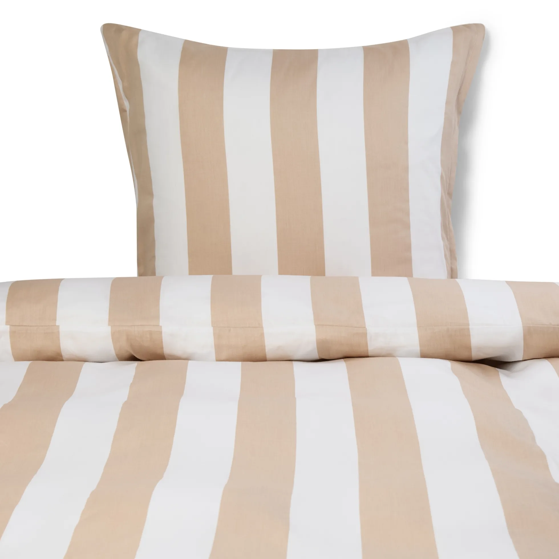 Pudebetræk 60x63 cm - 100% bomuldssatin - Nordic Stripe - Brede naturfarvet striber