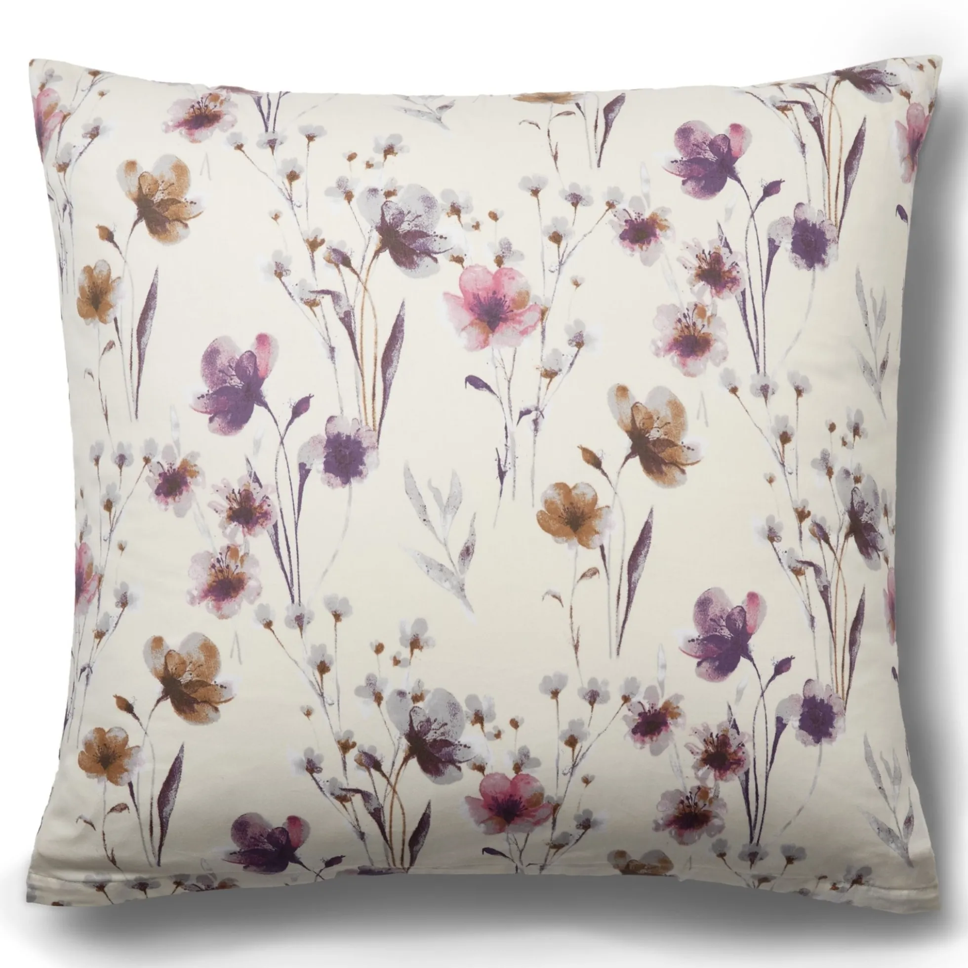Pudebetræk 60x63 cm - Bomuldssatin - Summer Flower - Sandfarvet blomster print