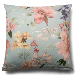 Pudebetræk 60x63 cm - Bomuldssatin - Summer Bloom - Lyseblåt blomster print