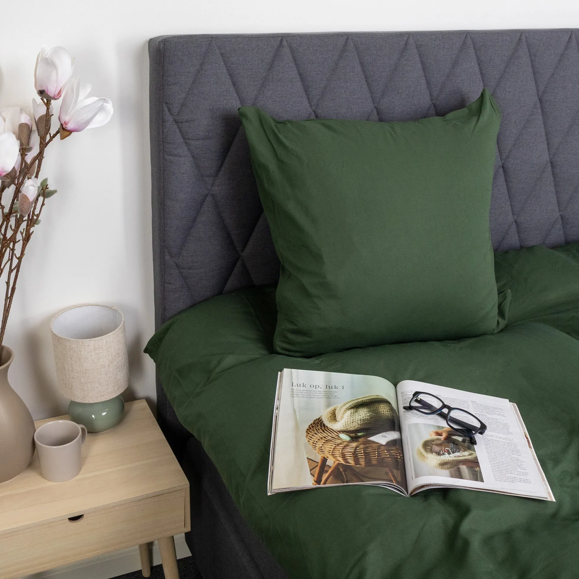 Pudebetræk 60x63 cm - Microfiber - Ensfarvet mørkegrøn