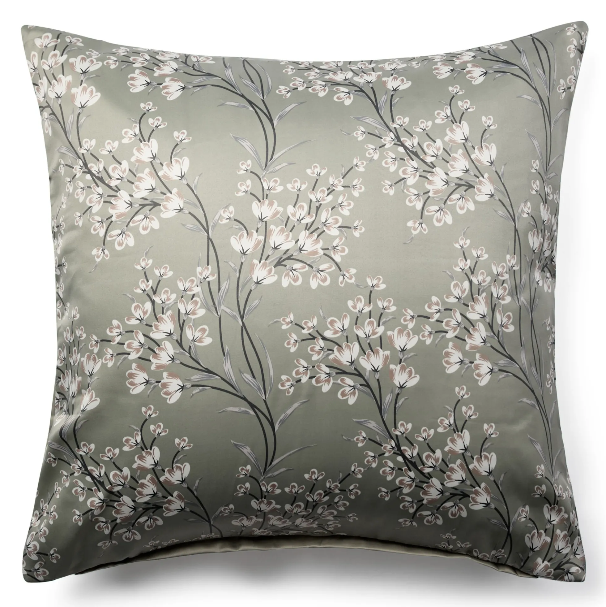 Pudebetræk 60x63 cm - Satin - Grønt vendbart blomster design