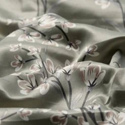 Pudebetræk 60x63 cm - Satin - Grønt vendbart blomster design