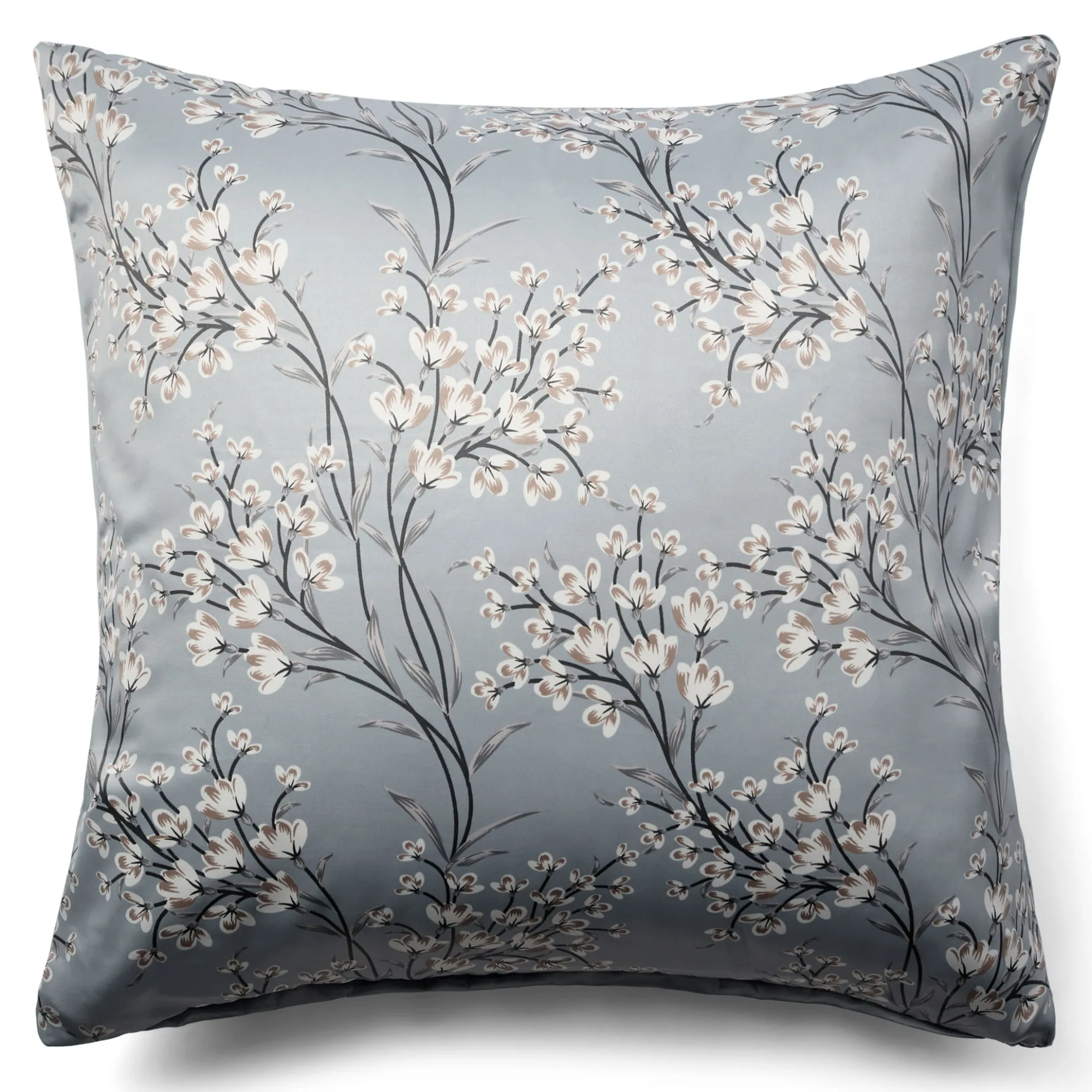 Pudebetræk 60x63 cm - Satin - Lyseblåt vendbart blomster design