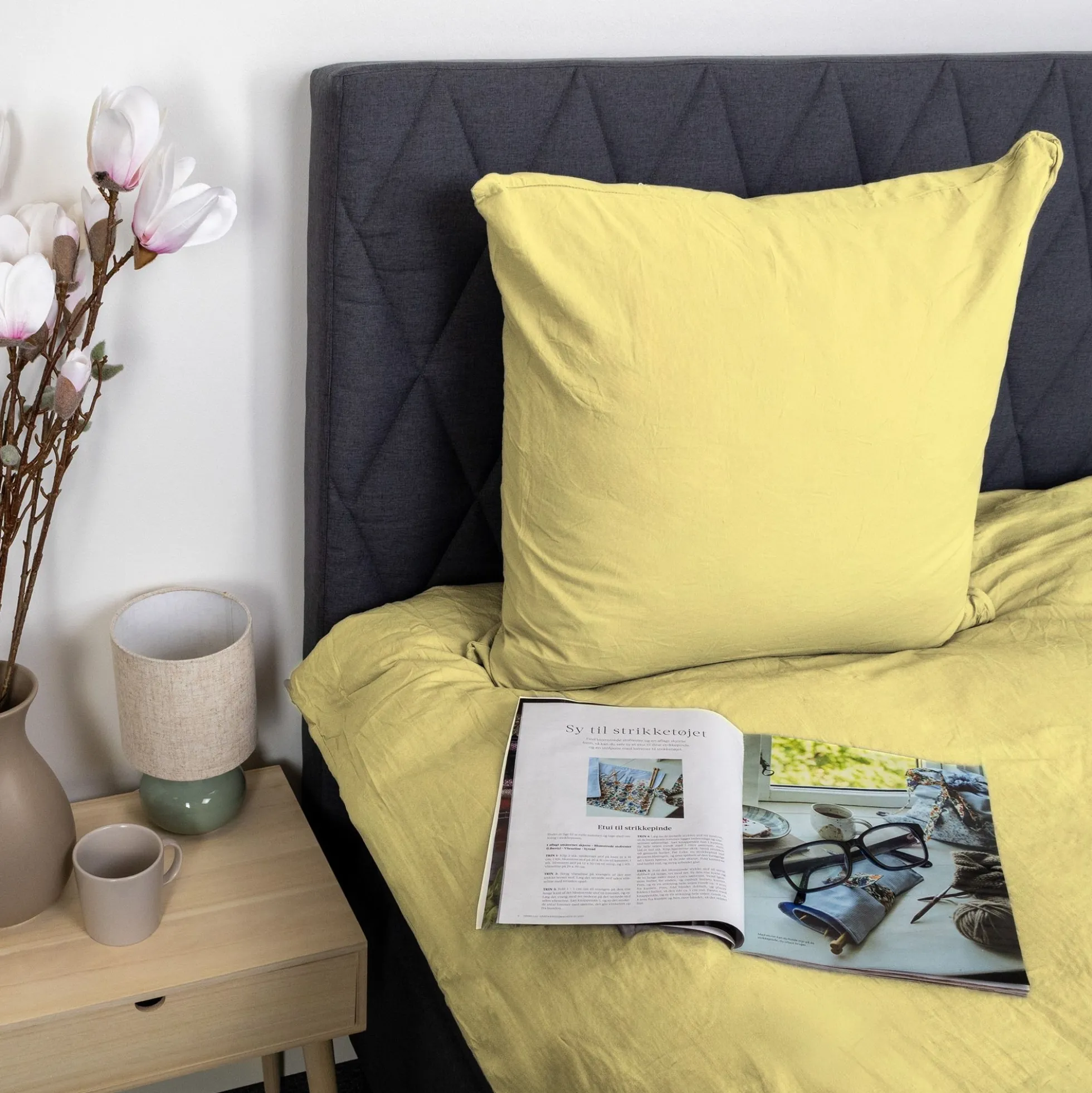 Pudebetræk 60x63 cm - Stonewashed - Firm yellow