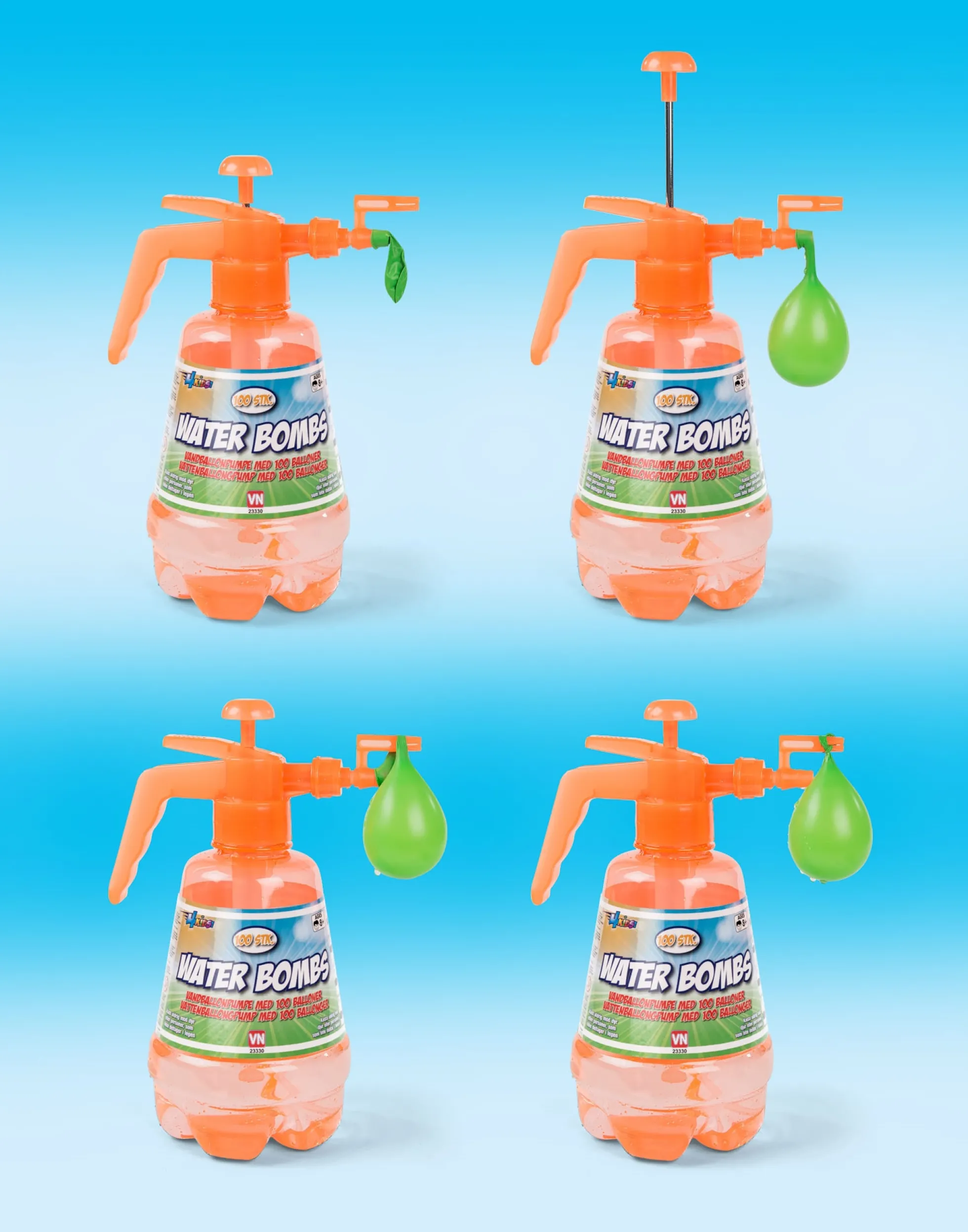 Pumpe med vandballoner 100 stk. - Hurtig klargøring til vandleg - Orange pumpe