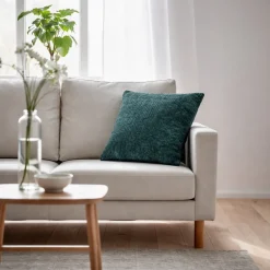 Pyntepude 45x45 cm - Blågrøn sofapude med fløjls look - Blød pude til sofaen - Borg Living