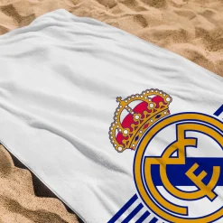 Real Madrid hvid håndklæde - 70x140 cm - 100% bomuld - Blødt badehåndklæde med Hvidt Real Madrid logo