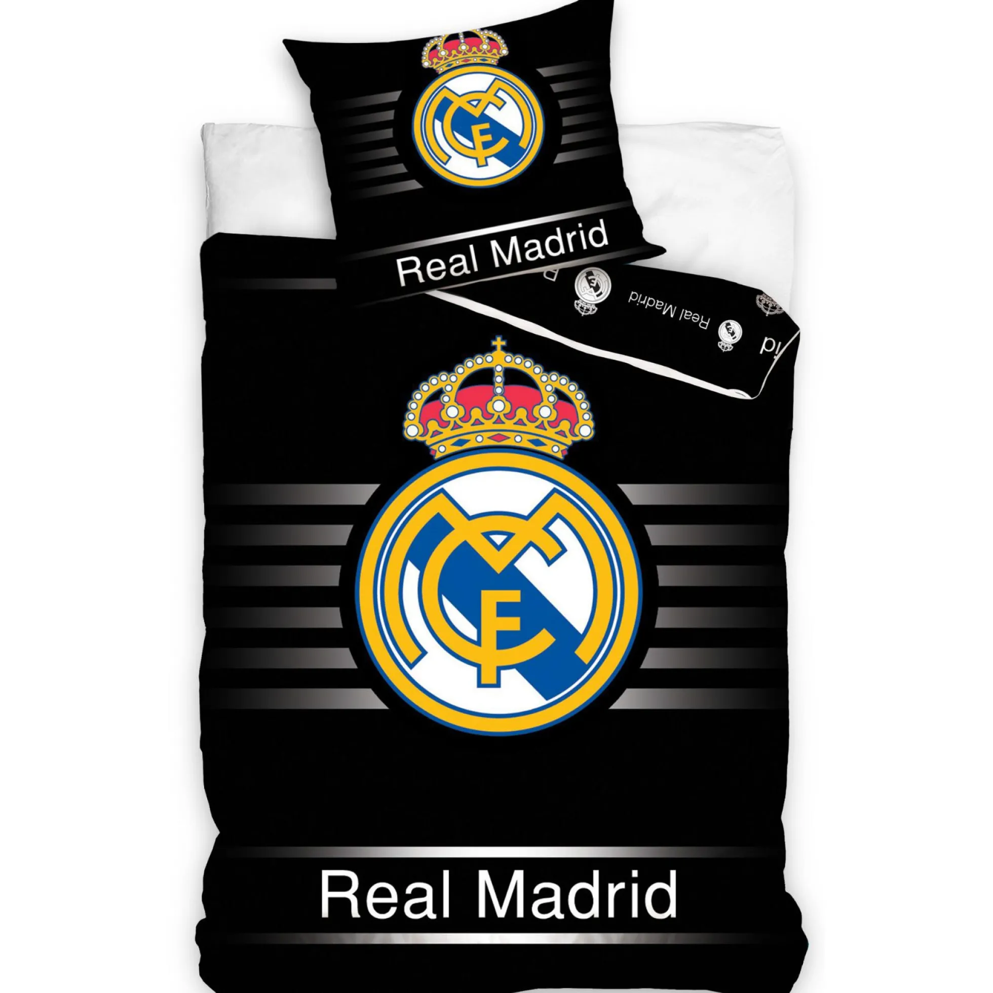 Real Madrid sengetøj - 100% bomuld - Børnesengetøj 140x200 cm - Sort fodbold sengetøj