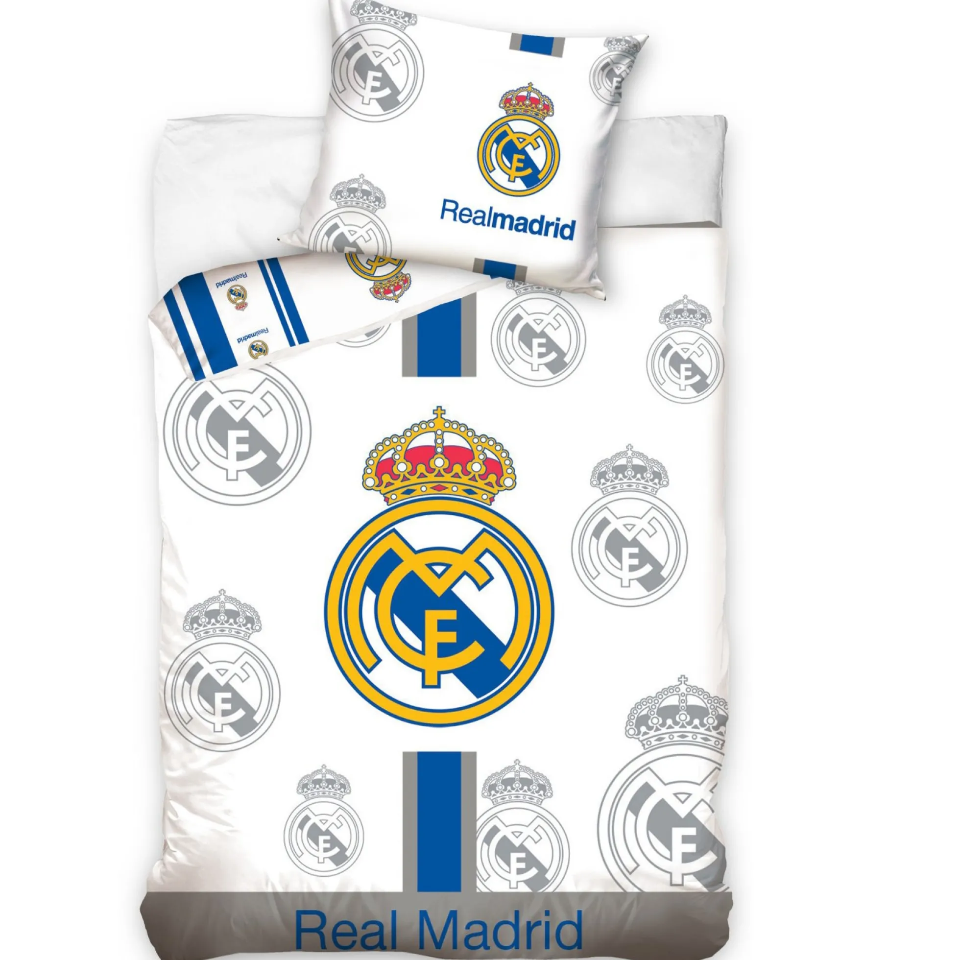 Real Madrid sengetøj - 100% bomuld - Børnesengetøj 140x200 cm - Fodbold sengetøj med logoer