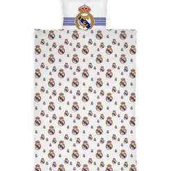 Real Madrid sengetøj - 100% bomuld - Børnesengetøj 140x200 cm - Hvidt fodbold sengetøj