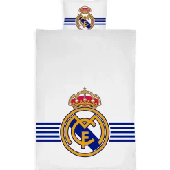 Real Madrid sengetøj - 100% bomuld - Børnesengetøj 140x200 cm - Hvidt fodbold sengetøj