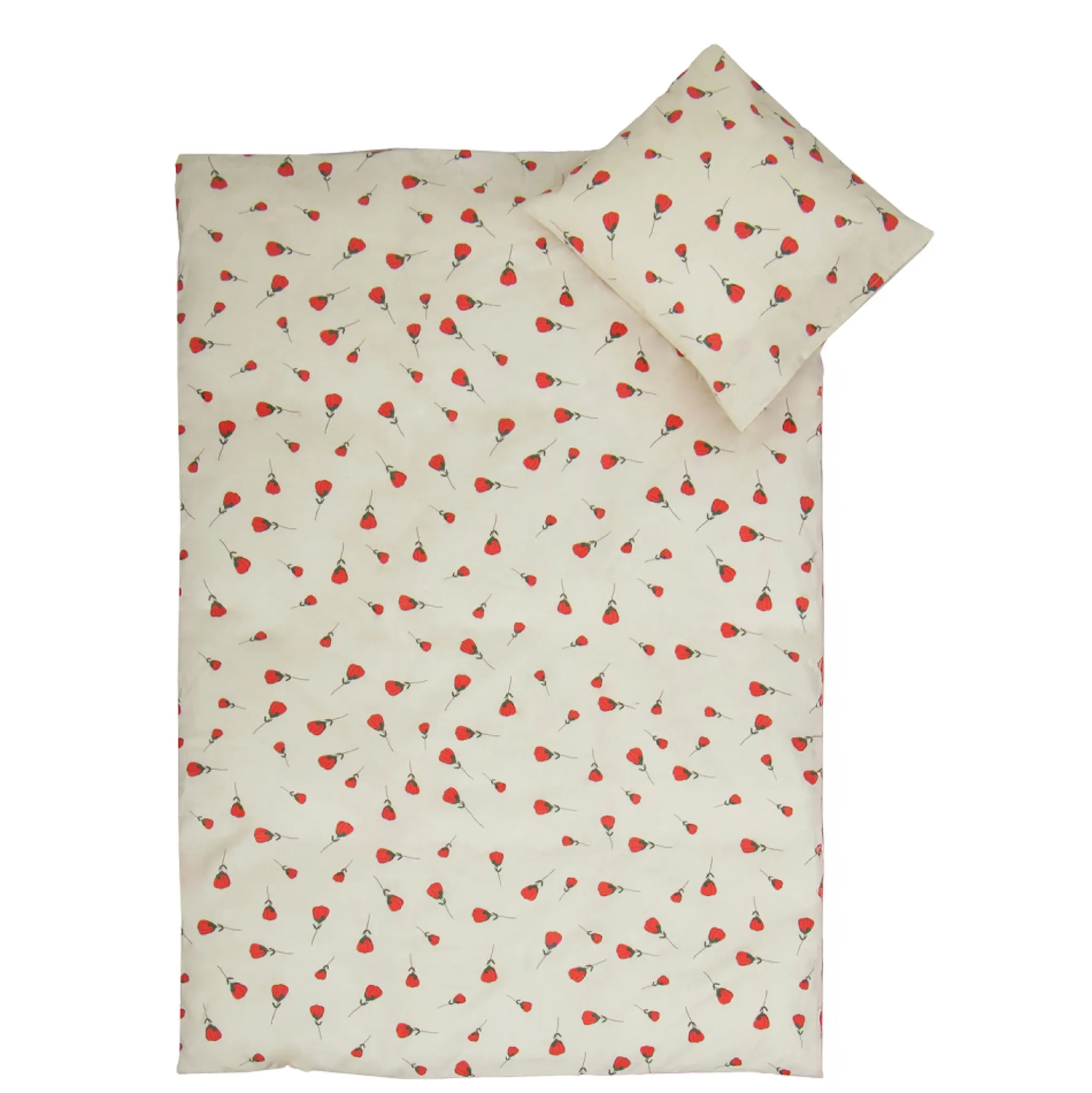 Rose sengetøj - 100% bomuld - Babysengetøj 70x100 cm - Beige med roser