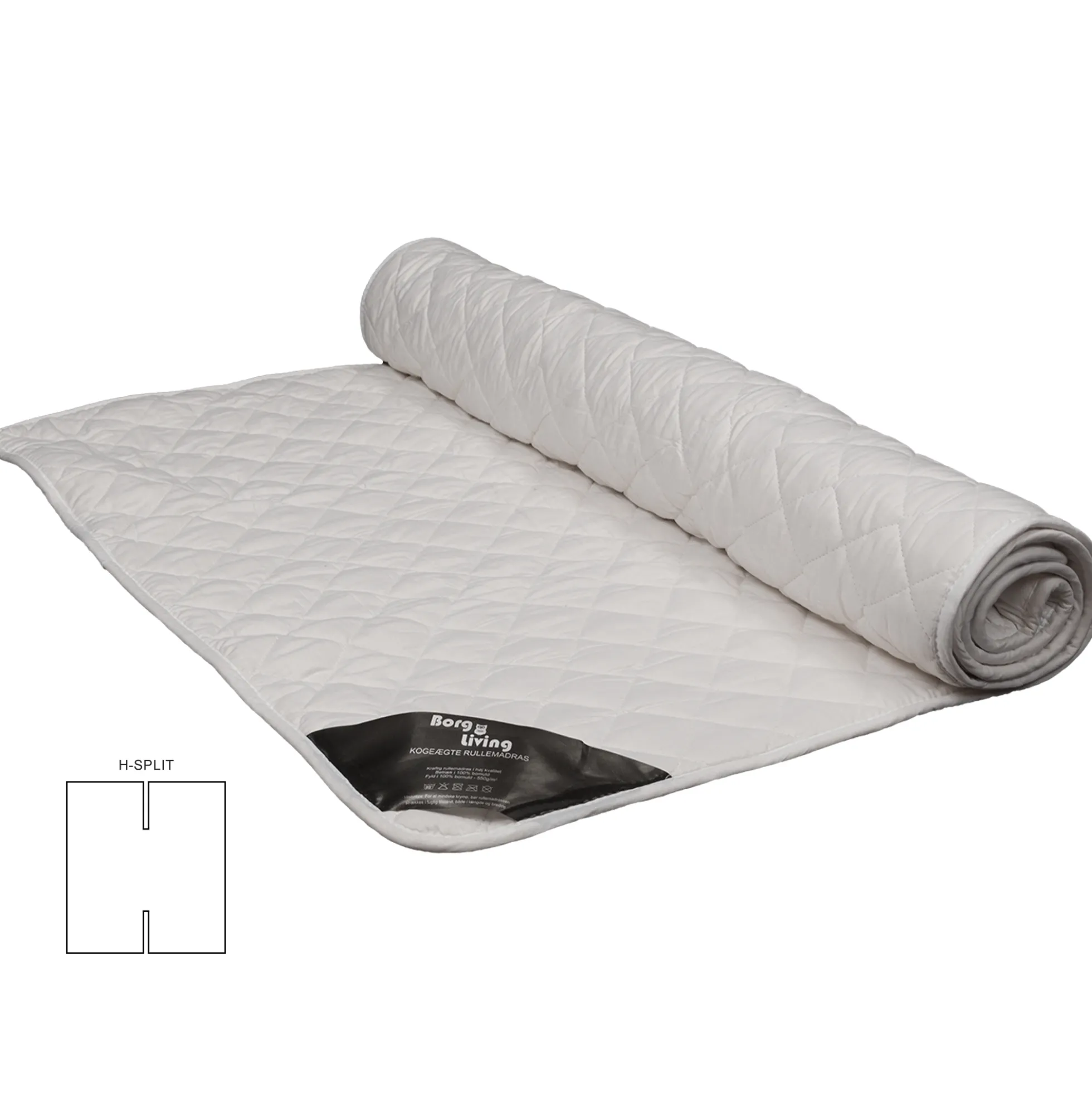 Rullemadras H-Split - 180x210 cm - Kogeægte Bomuld - Borg Living