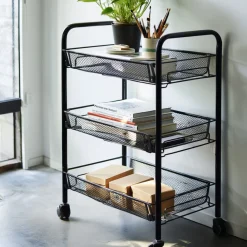 Rullevogn med 3 aftagelige kurve - 64x45x26 cm - Sort metalvogn på hjul
