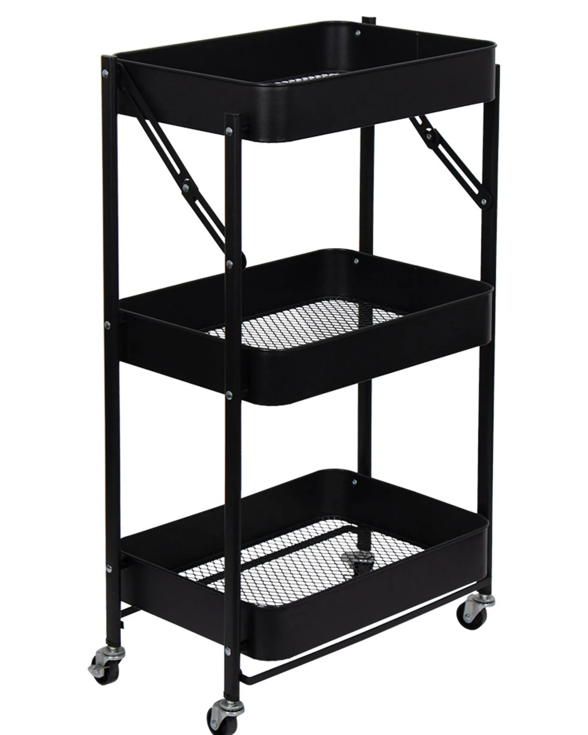 Rullevogn på hjul med 3 kurve - 78x45x30 cm - Sort metalvogn - Nem opbevaring