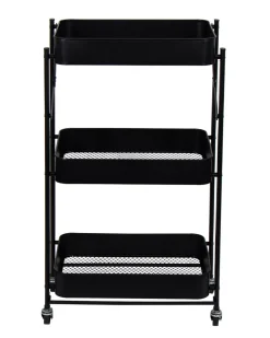 Rullevogn på hjul med 3 kurve - 78x45x30 cm - Sort metalvogn - Nem opbevaring