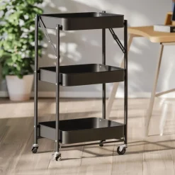 Rullevogn på hjul med 3 kurve - 78x45x30 cm - Sort metalvogn - Nem opbevaring