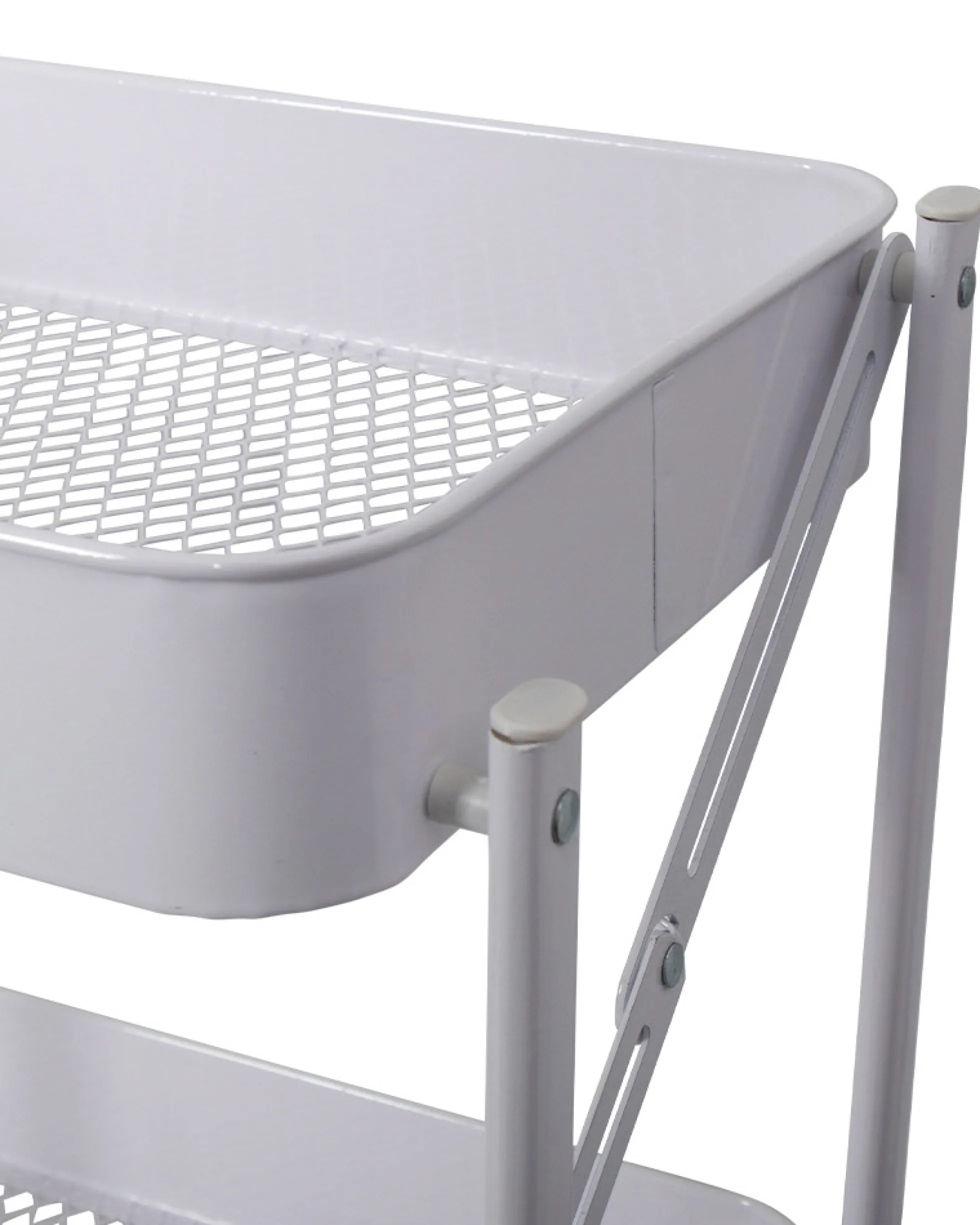 Rullevogn på hjul med 3 kurve - 78x45x30 cm - Hvid metalvogn - Nem opbevaring
