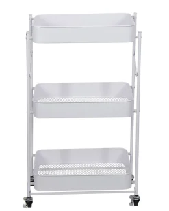 Rullevogn på hjul med 3 kurve - 78x45x30 cm - Hvid metalvogn - Nem opbevaring