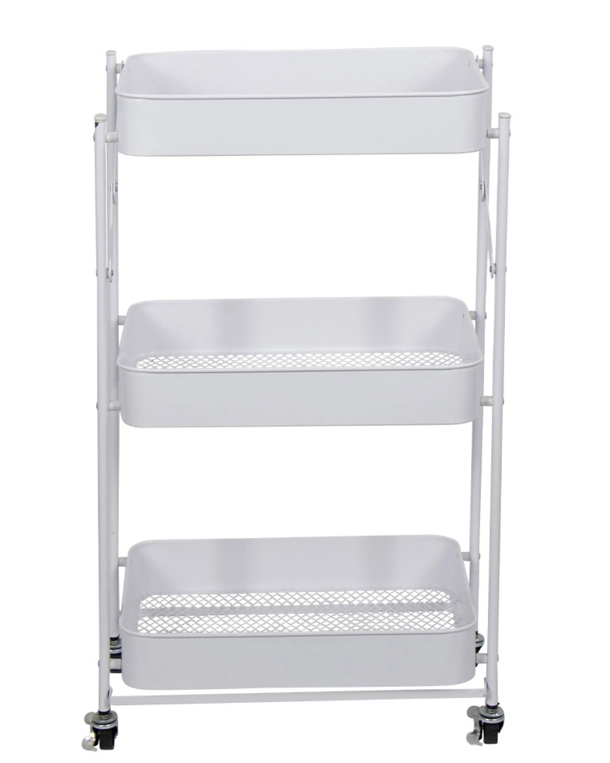 Rullevogn på hjul med 3 kurve - 78x45x30 cm - Hvid metalvogn - Nem opbevaring