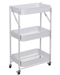 Rullevogn på hjul med 3 kurve - 78x45x30 cm - Hvid metalvogn - Nem opbevaring
