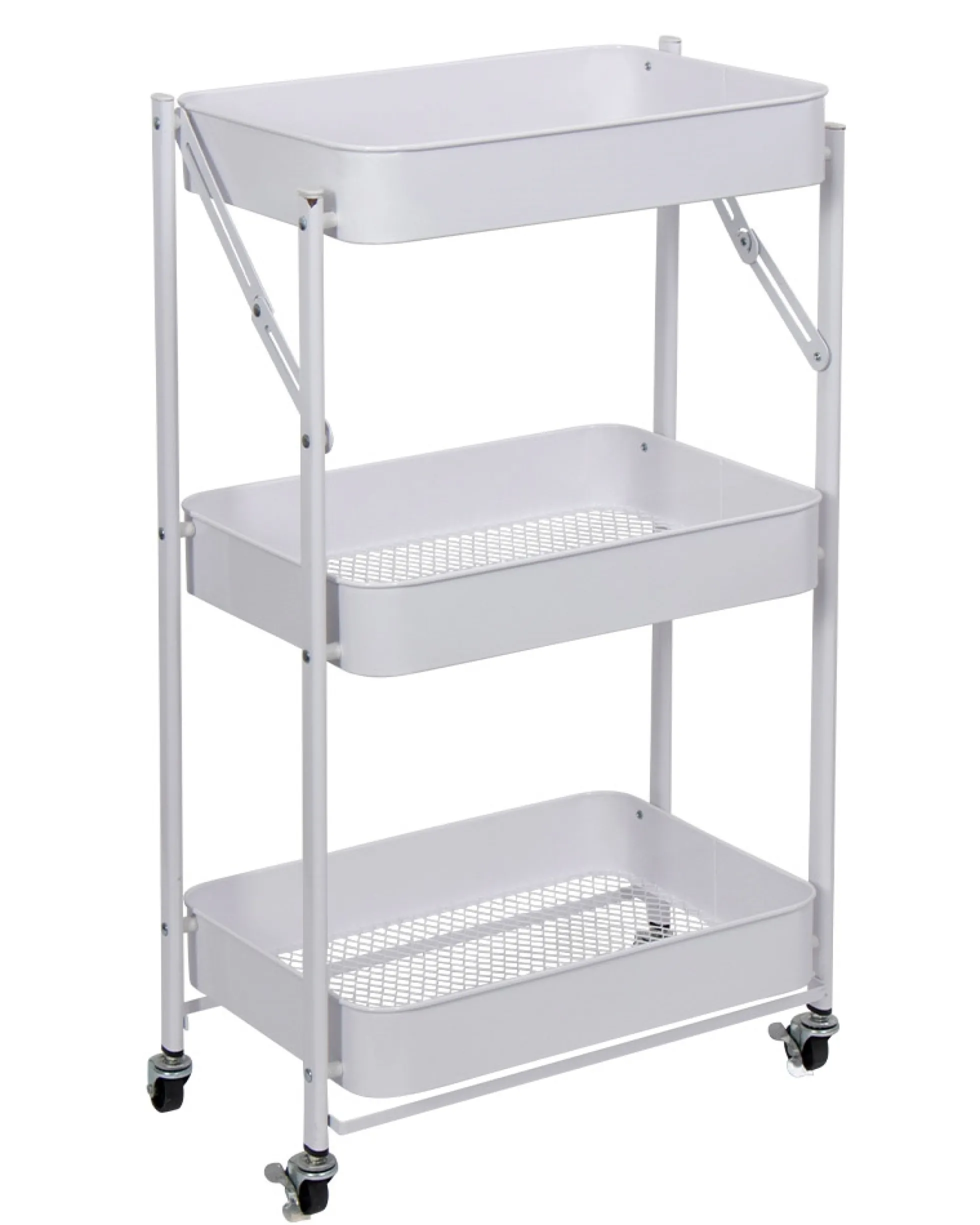 Rullevogn på hjul med 3 kurve - 78x45x30 cm - Hvid metalvogn - Nem opbevaring
