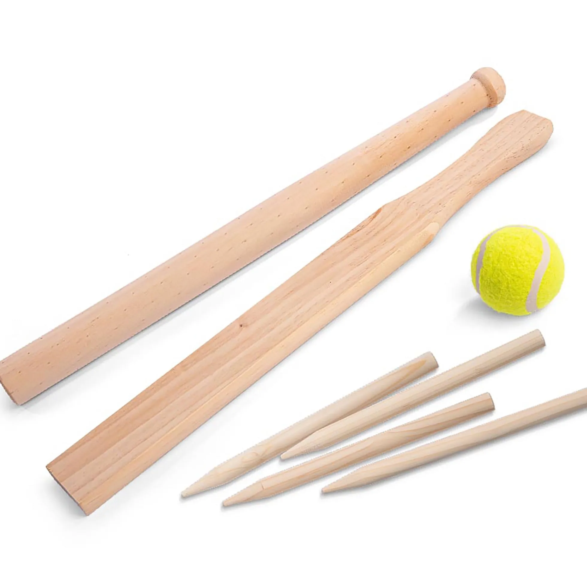 Rundbold sæt - Træbats med tennisbold og 4 markeringspinde