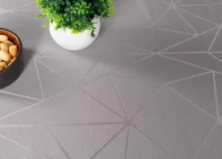 Rund dug - Ø230 cm - Damask dug - Grå tekstildug - Jacquardvævet dug med geometrisk mønster - Dug til rundt bord