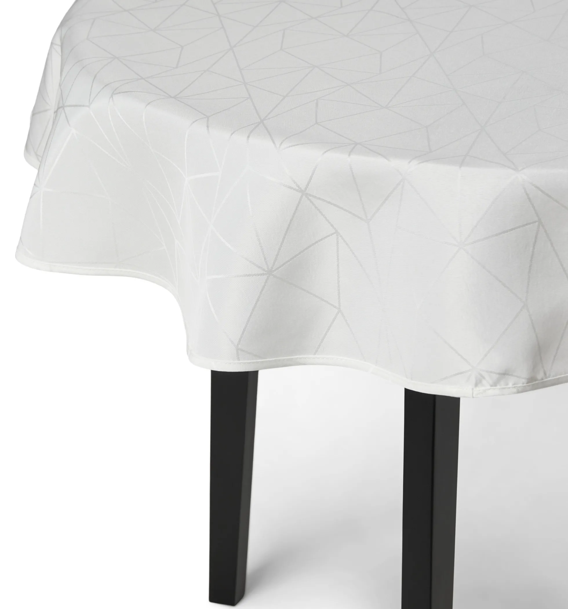 Rund dug - Ø230 cm - Damask dug - Hvid tekstildug - Jacquardvævet dug med geometrisk mønster - Dug til rundt bord