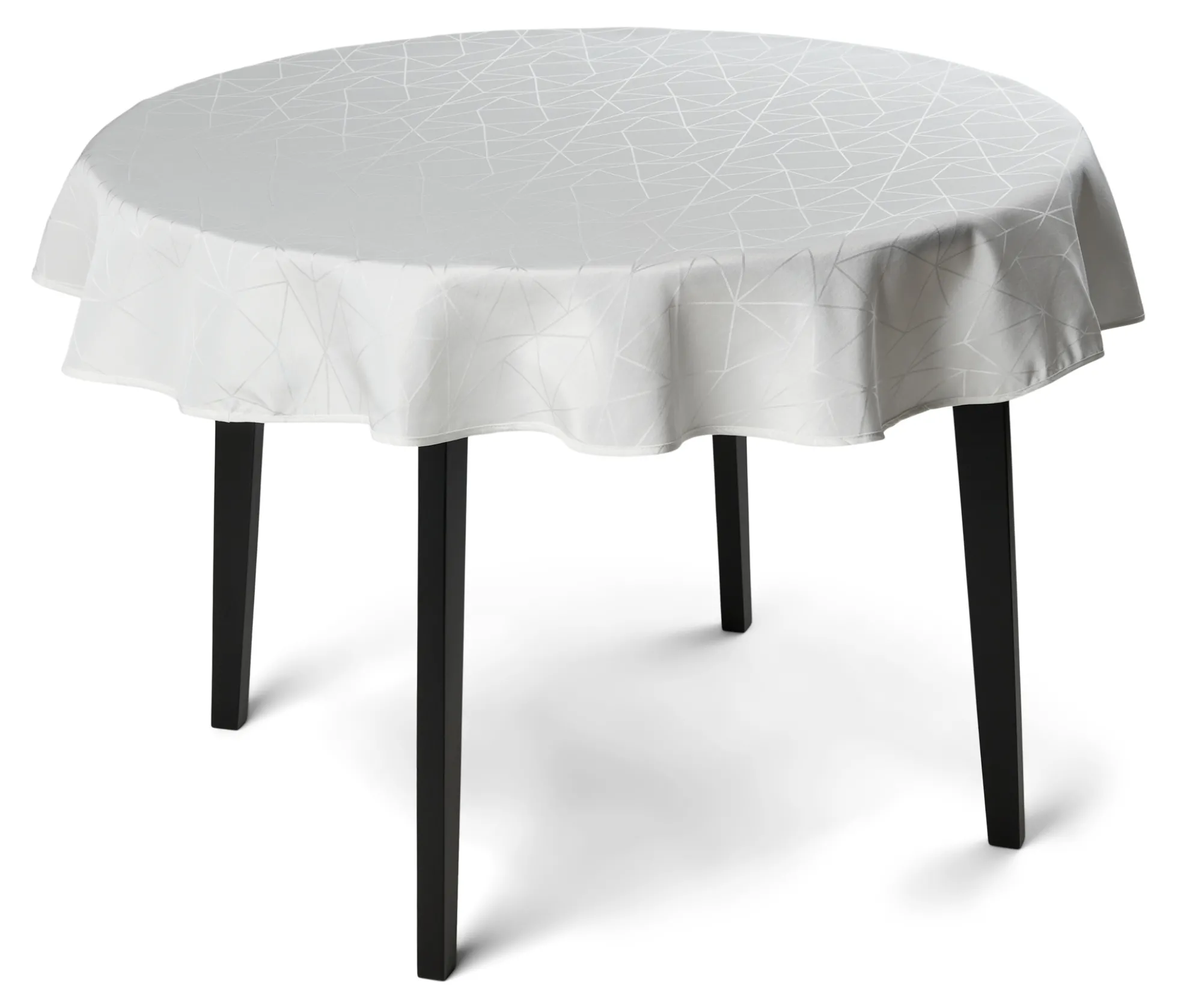 Rund dug - Ø230 cm - Damask dug - Hvid tekstildug - Jacquardvævet dug med geometrisk mønster - Dug til rundt bord