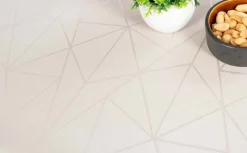 Rund dug - Ø230 cm - Damask dug - Sandfarvet tekstildug - Jacquardvævet dug med geometrisk mønster - Dug til rundt bord