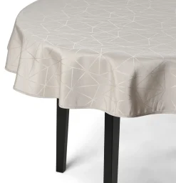 Rund dug - Ø230 cm - Damask dug - Sandfarvet tekstildug - Jacquardvævet dug med geometrisk mønster - Dug til rundt bord