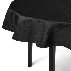Rund dug - Ø230 cm - Damask dug - Sort tekstildug - Jacquardvævet dug med geometrisk mønster - Dug til rundt bord