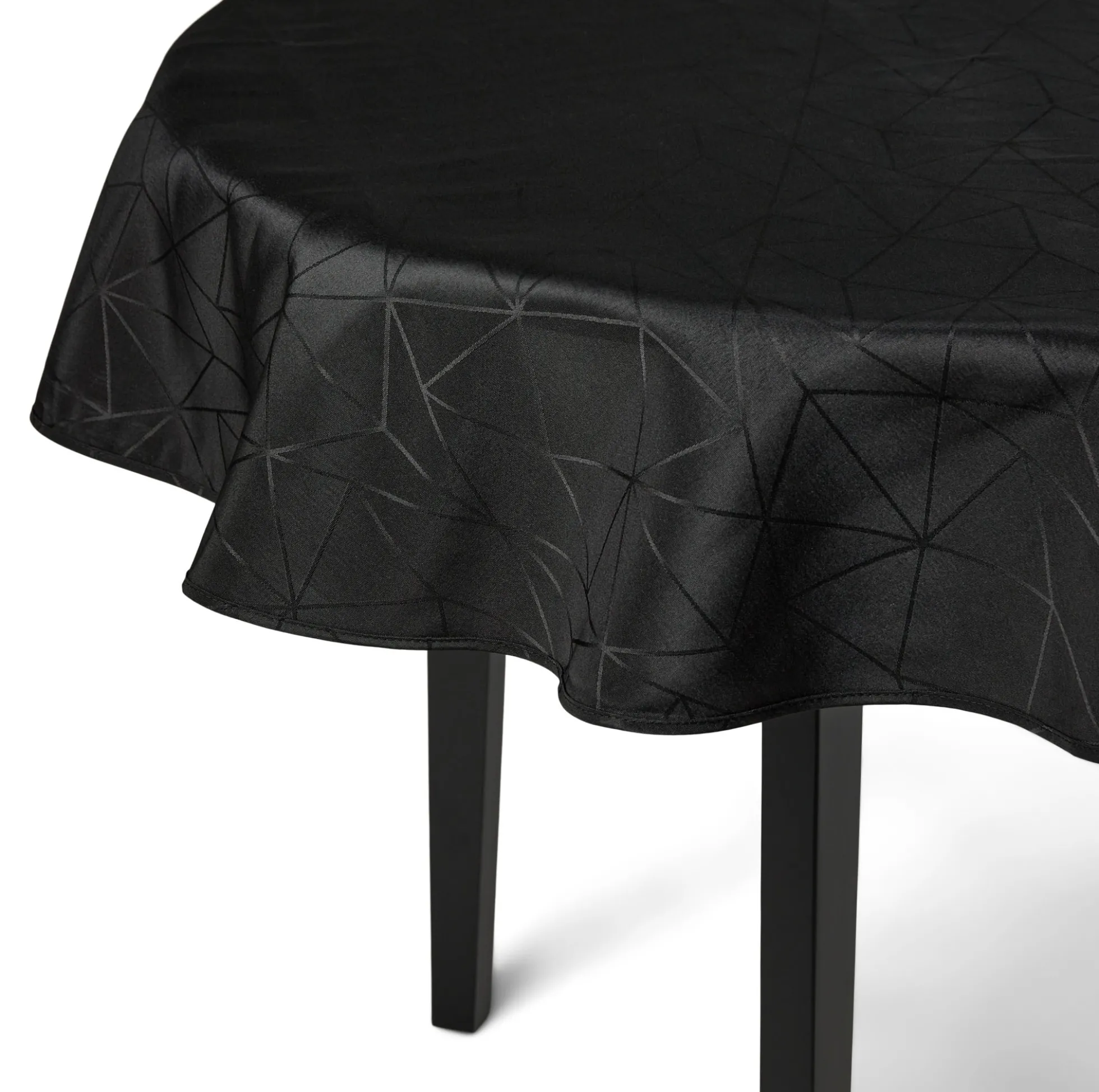 Rund dug - Ø230 cm - Damask dug - Sort tekstildug - Jacquardvævet dug med geometrisk mønster - Dug til rundt bord