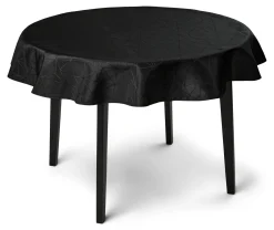 Rund dug - Ø230 cm - Damask dug - Sort tekstildug - Jacquardvævet dug med geometrisk mønster - Dug til rundt bord