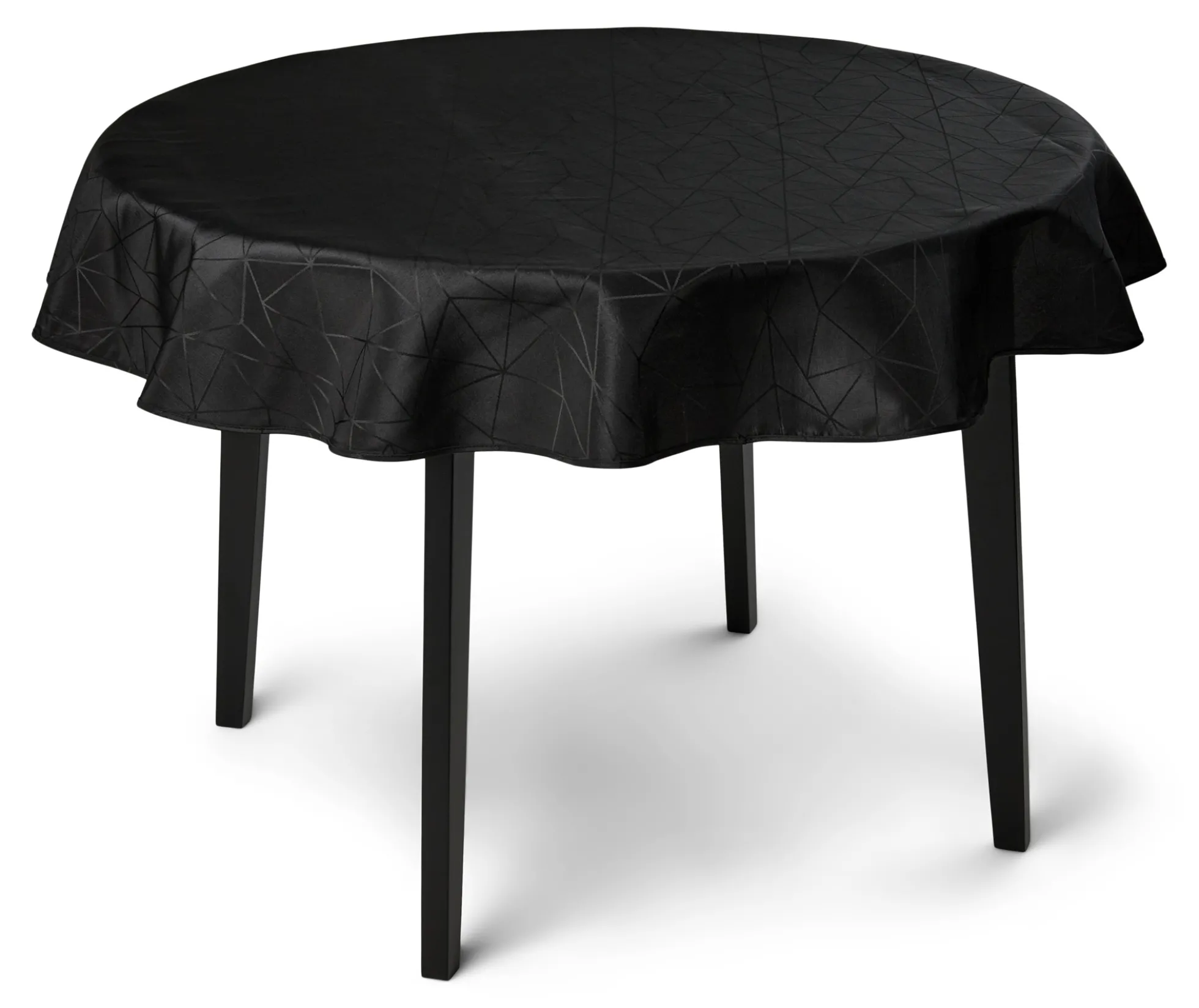 Rund dug - Ø230 cm - Damask dug - Sort tekstildug - Jacquardvævet dug med geometrisk mønster - Dug til rundt bord