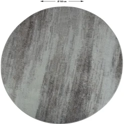 Rundt tæppe - Gulvtæppe Ø 160 cm - Løs tæppe med skridsikker bagside - Gråt tæppe med stonewashed effekt - Blødt gulvtæppe fra Nordstrand Home Tine