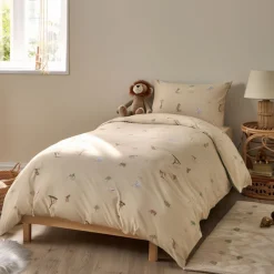 Safari dyr sengetøj - 100% bomuld - Babysengetøj 70x100 cm - Beige med safari dyr