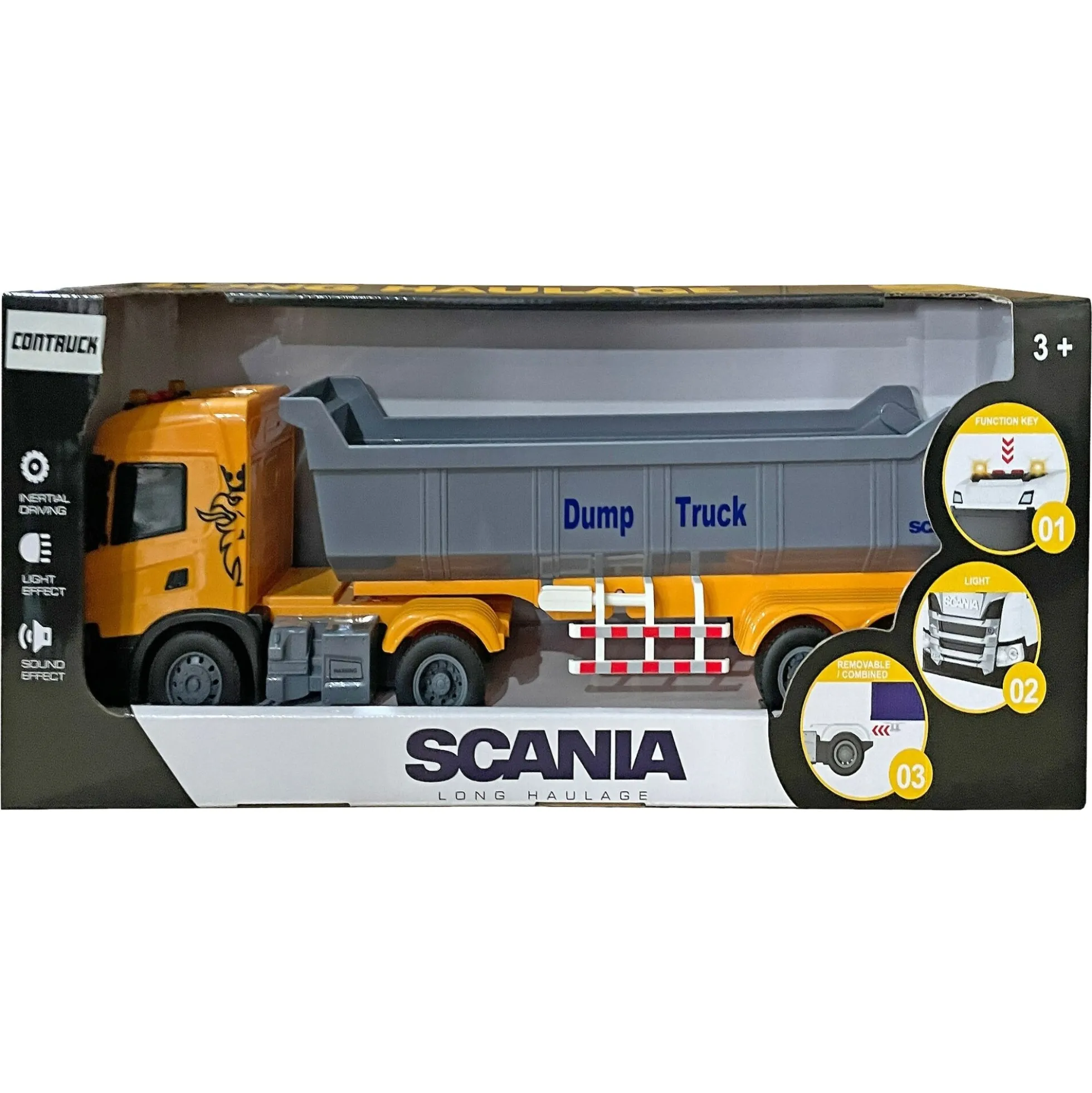 Scania lastbil med åbent lad, lys og lyd - 41x9,5x11,5 cm